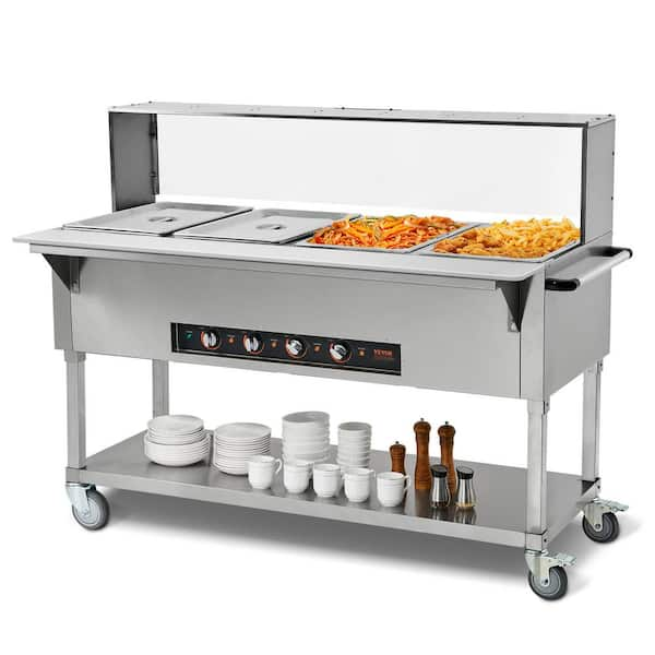 4-Pan Commercial Food Warmer 82.4 qt. Silver Stainless Steel 2000-Watt Buffet Electric Steam Table Specialty Flatware