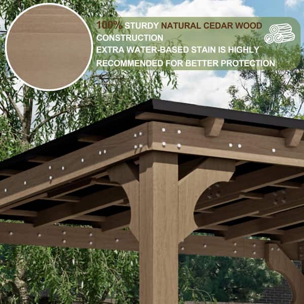 20 ft. W x 10 ft. D Brown Cedar Wood Frame Outdoor Carport with Steel Roof