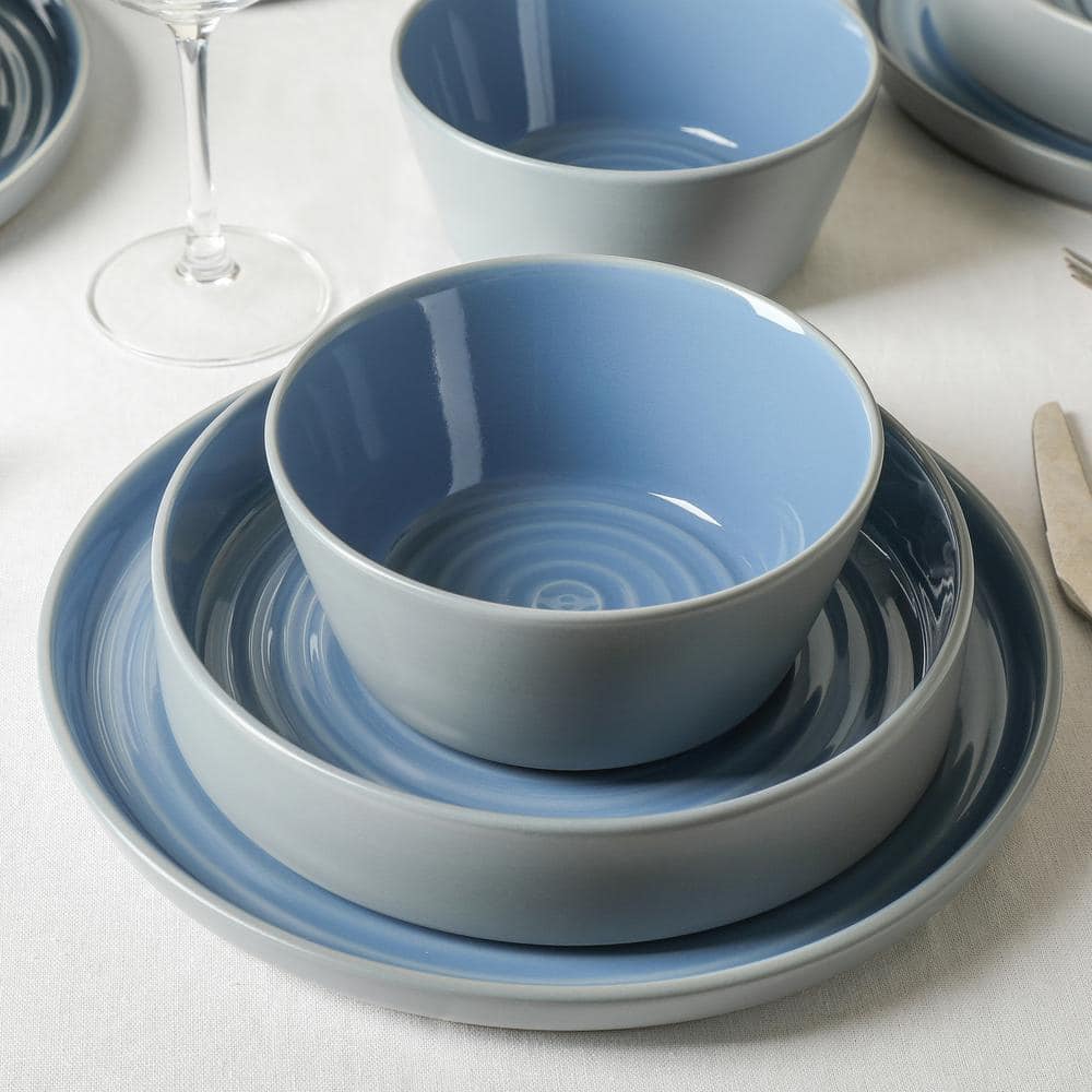 Elica 12-Piece Blue and Grey Ceramic Dinnerware Set