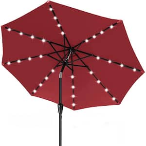 9 ft. Burgundy Durable Solar Led Patio Umbrellas with 32 in. LED Lights, Beach Word Umbrella