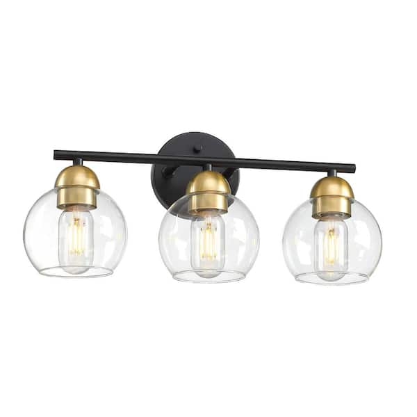 Pia Ricco 18.32 in. 3-Lights Gold and Black bathrooms Vanity Light