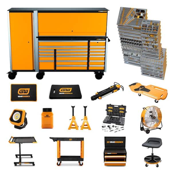 MEGAMOD 72 in. Mobile Workbench Cabinet with Master Mechanics Tool Set in Foam Trays & Shop Equipment (1629-Piece)