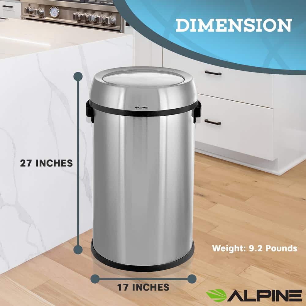 Fingerprint Resistant Stainless Steel 17 Gallon Swing Lid Trash Can
