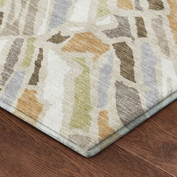 Mayfield Premium Machine Washable Abstract AMF2514 Beige 5 ft. x 7 ft. 6 in. Area Rug