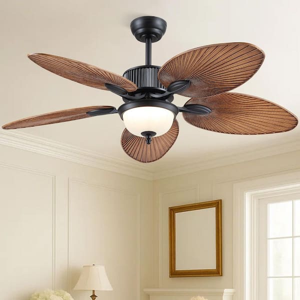 50 in. Indoor/Outdoor Light Brown Retro 5-Palm Leaf Shaped Blades Ceiling Fan with Dimmable LED Light and Remote