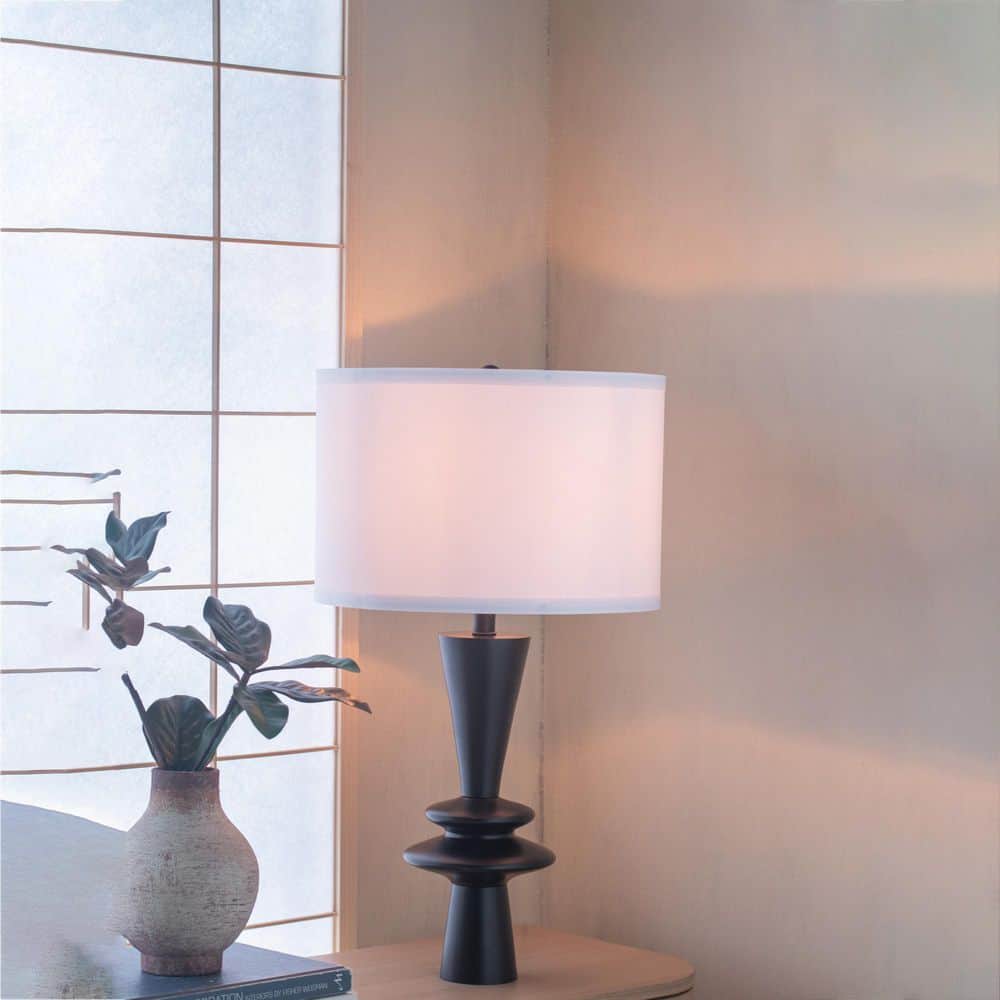 26.7 in. Black Modern Integrated LED Dual Ring Table Lamp for Bedroom and Living Room with White Metal Shade price history on PriceWatchPro