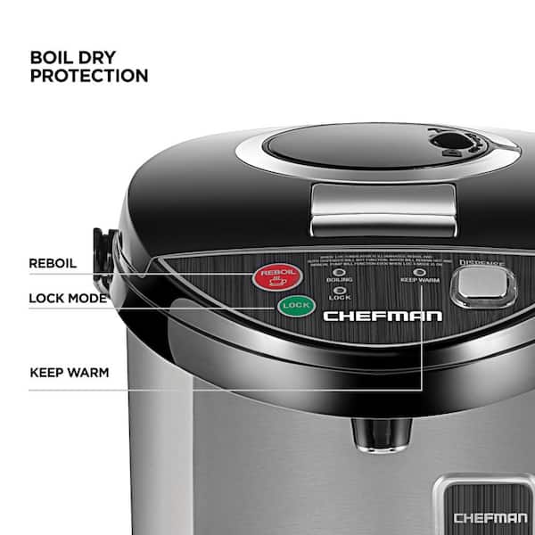 Chefman 22.4-Cup Stainless Steel Corded Electric Hot Water Pot Urn With  Auto and Manual Dispense Buttons With Safety Lock RJ16-LOCK - The Home Depot