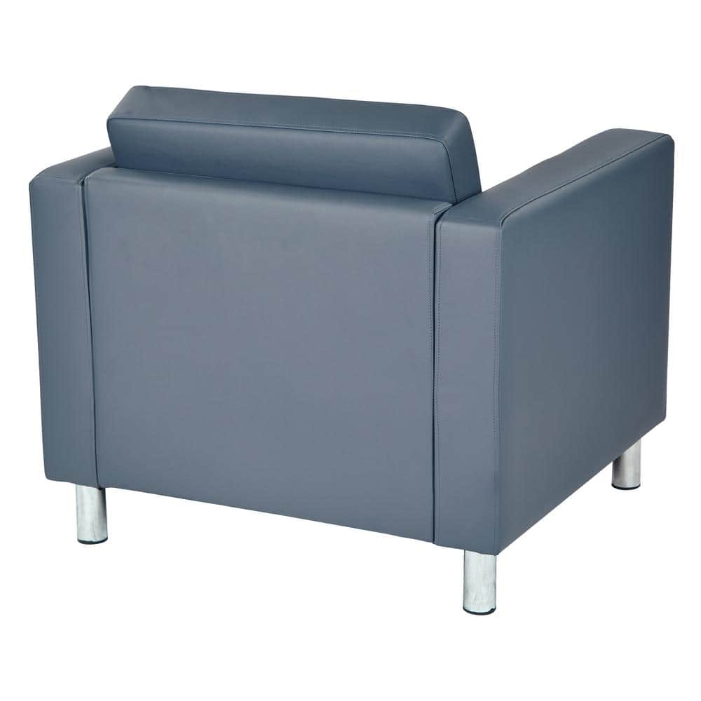 Pacific Blue Faux Leather Barrel Accent Chair with Metal Legs