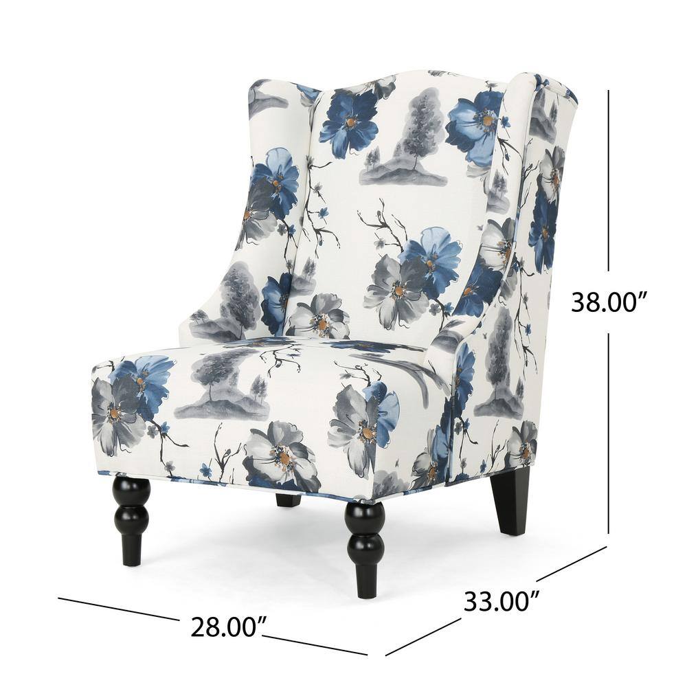 Handcrafted Floral Brown Wood Slope Arm Club Accent Chair