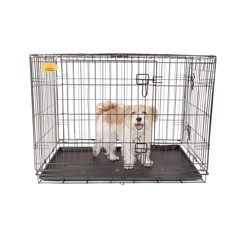 Medium Black Vinyl Coated Steel Double Door Dog Crate