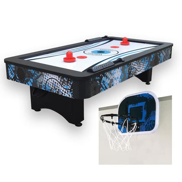 Perfect for Family Game & Recreation Rooms Black Blue Hathaway Crossfire 42-in Tabletop Air Hockey Table with Mini Basketball Game 