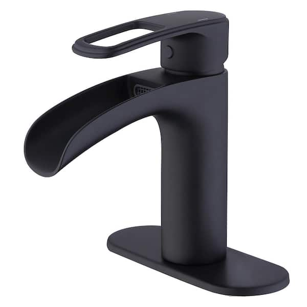 Single Handle Single Hole Bathroom Faucet with Deckplate Included in Matte Black