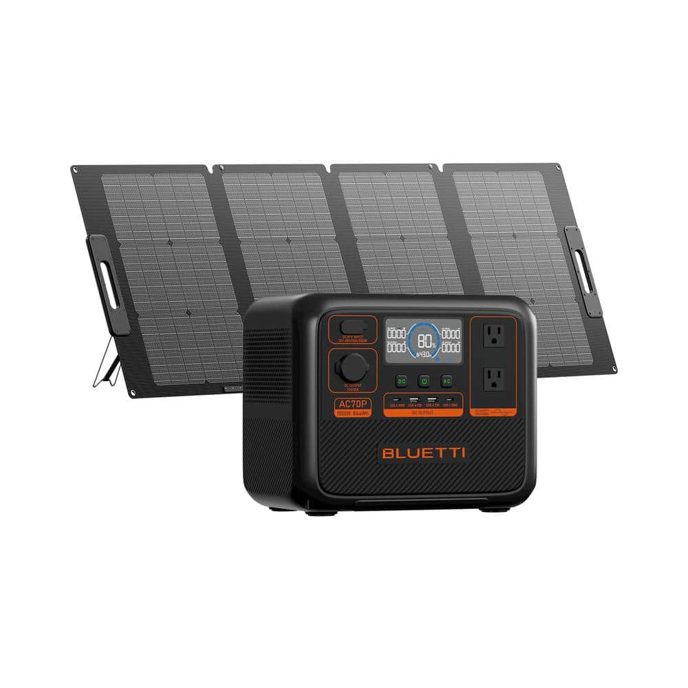 1000W Continuous/2000W Peak Output Power Station AC70P Push Button Start LiFePO4 Battery Generator + 120W Solar Panel -  BLUETTI, AC70P+PV120