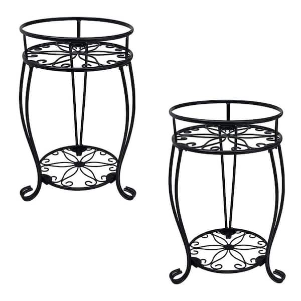 Dyiom 30 in. Tall Outdoor Black Metal Plant Stand Rustproof Heavy