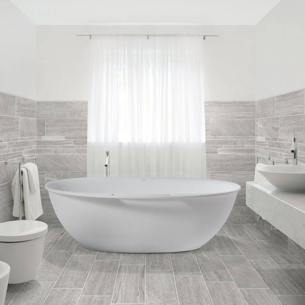 65'' White Fiberglass Freestanding Soaking Bathtub