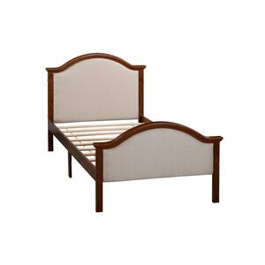 Walnut (Brown) Wood Frame Twin Size Platform Bed with Polyester Upholstered Headboard and Footboard, Extra Legs