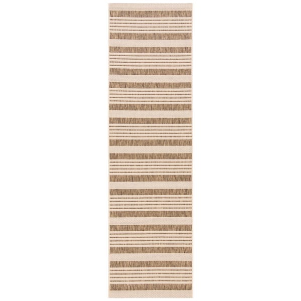 SAFAVIEH Courtyard Brown/Bone 2 ft. x 10 ft. Striped Indoor/Outdoor Patio  Runner Rug