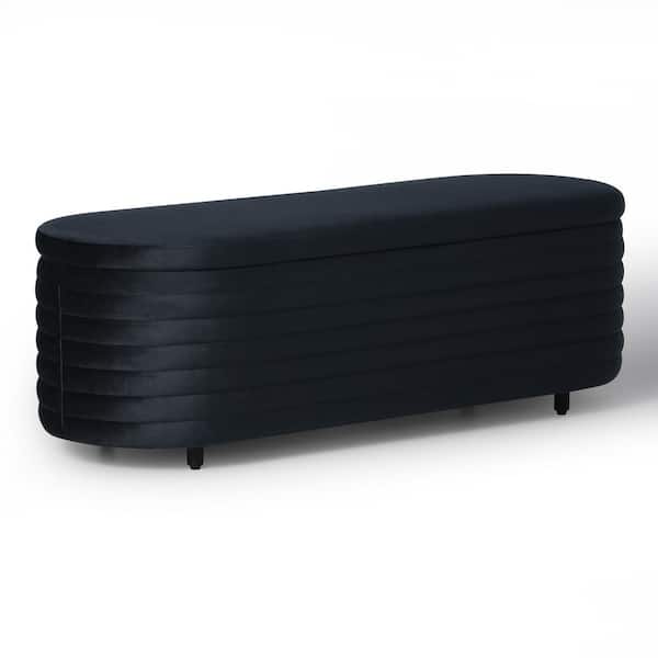 WESTINFURNITURE Farrah 54 in. Wide Oval Velvet Upholstered Entryway Flip Top Storage Bedroom Accent Bench in Black