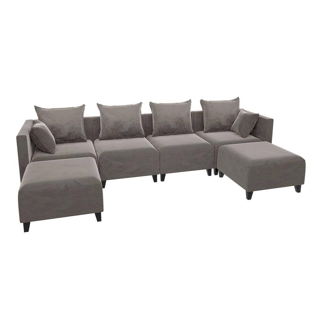 Zeus & Ruta 118.1 In W Square Arm 6-Piece Velvet U-Shaped Modern Modular  Sectional Sofa In Brown With Solid Wooden Legs, 6 Pillows Xb327-Sdt-5 - The  Home Depot