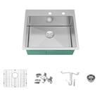 Diamond 16-Gauge Stainless Steel 25 in. Single Bowl Drop-In Kitchen Sink Kit with Magnetic Accessories