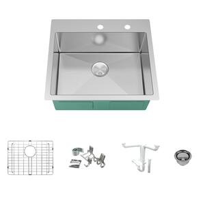 Diamond 16-Gauge Stainless Steel 25 in. Single Bowl Drop-In Kitchen Sink Kit with Magnetic Accessories