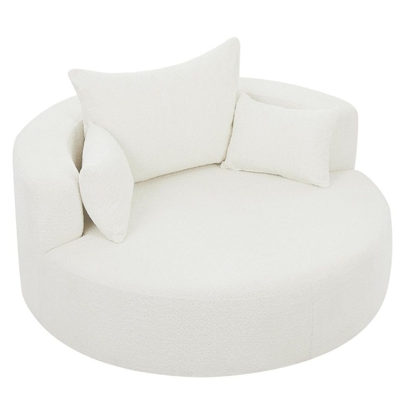 360° Swivel Beige Chenille Barrel Chair with 3 Removable Pillows