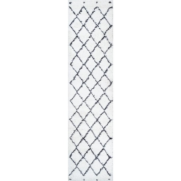 Cami Shag White/Black 2 ft. x 10 ft. Moroccan Style Diamond Runner Rug
