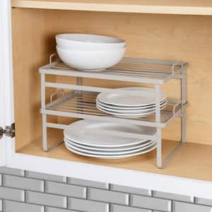 Gray Steel Stacking Cabinet Shelf Organizers (2-Pack)