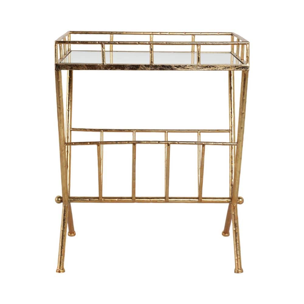 Elegant 25" Gold Metal and Mirrored Wood End Table