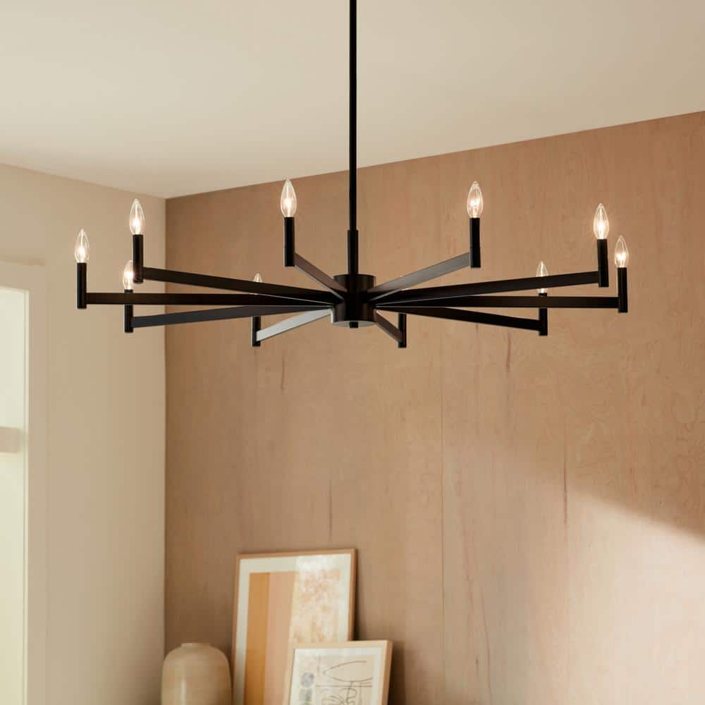 Erzo 48" Black Steel 10-Light Candle Style Chandelier