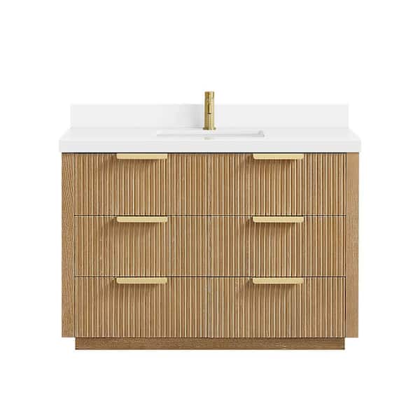 Santarem 48 in.W x 22 in.D x 34 in.H Single Sink Bath Vanity in Washed Ash Grey with Pure White Quartz Stone Top