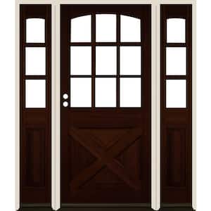 64 in. x 80 in. Farmhouse X Panel RH 1/2 Lite Clear Glass Red Mahogany Stain Douglas Fir Prehung Front Door with DSL