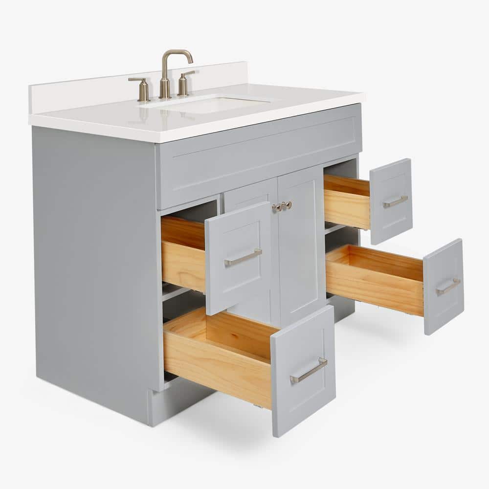 Hamlet 43" Gray Freestanding Single Vanity with White Quartz Top