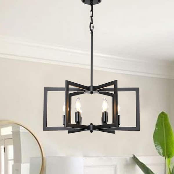 Farmhouse 6-Light Candle-Style Geometric Square/Rectangle Chandeliers for Living Room and Foyer with No Bulbs Included