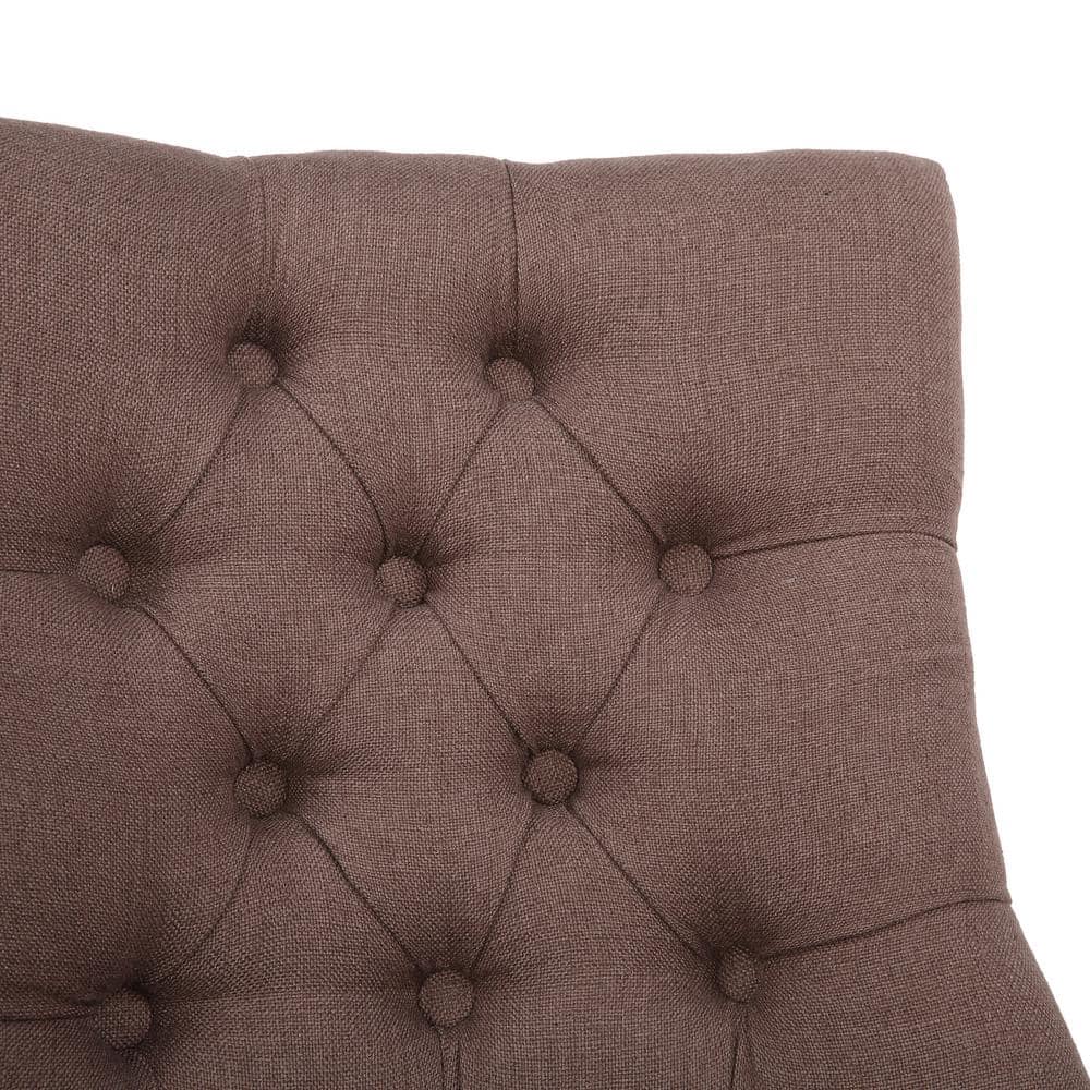 Brown Linen Upholstered Tufted Side Chair with Wood Legs