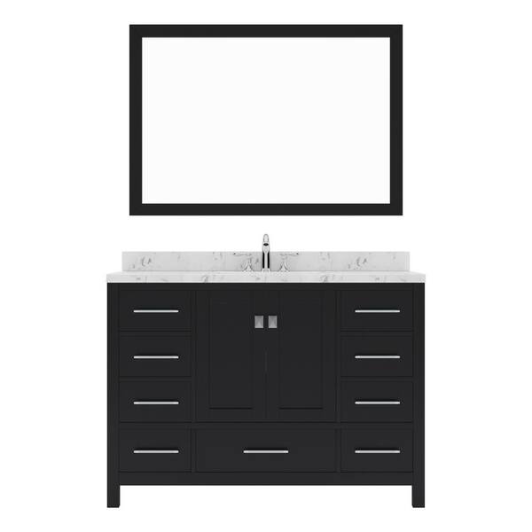 Virtu USA Caroline Avenue 48 in. W x 22 in. D x 35 in. H Single Sink Bath Vanity in Espresso with Quartz Top and Mirror