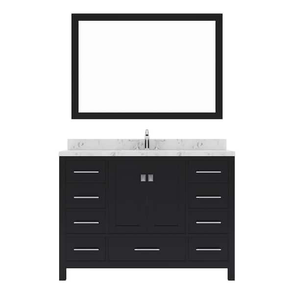 Virtu USA Caroline Avenue 48 in. W x 22 in. D x 35 in. H Single Sink Bath Vanity in Espresso with Quartz Top and Mirror
