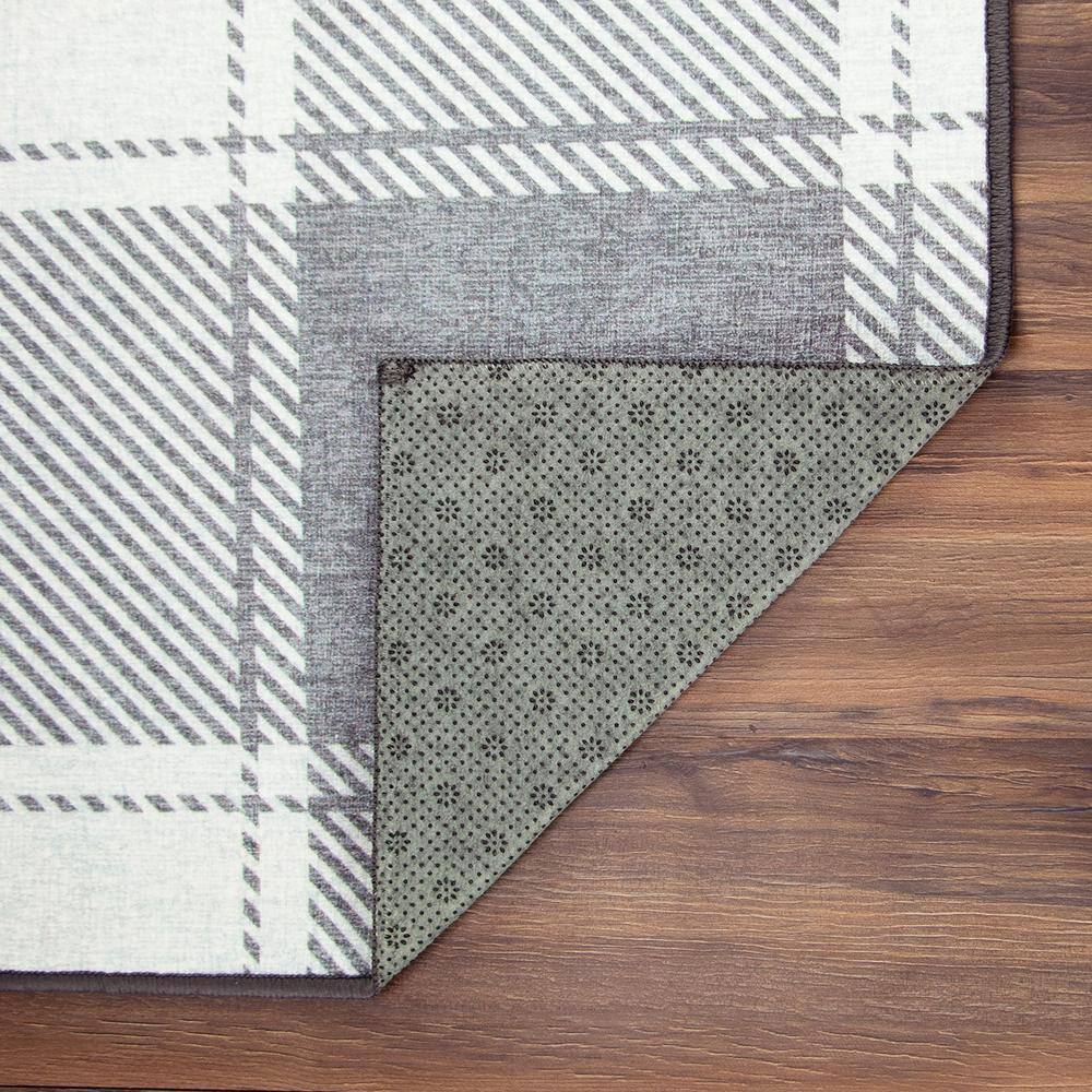 Buffalo Plaid Grey and White 5'x7' Synthetic Washable Rug