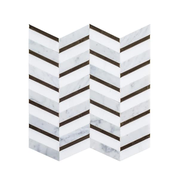 Jeffrey Court Dreamcicle White 11.875 in. x 11.875 in. Chevron Marble/Gold Metal Floor and Wall Mosaic Tile (9.79 sq. ft./Case)