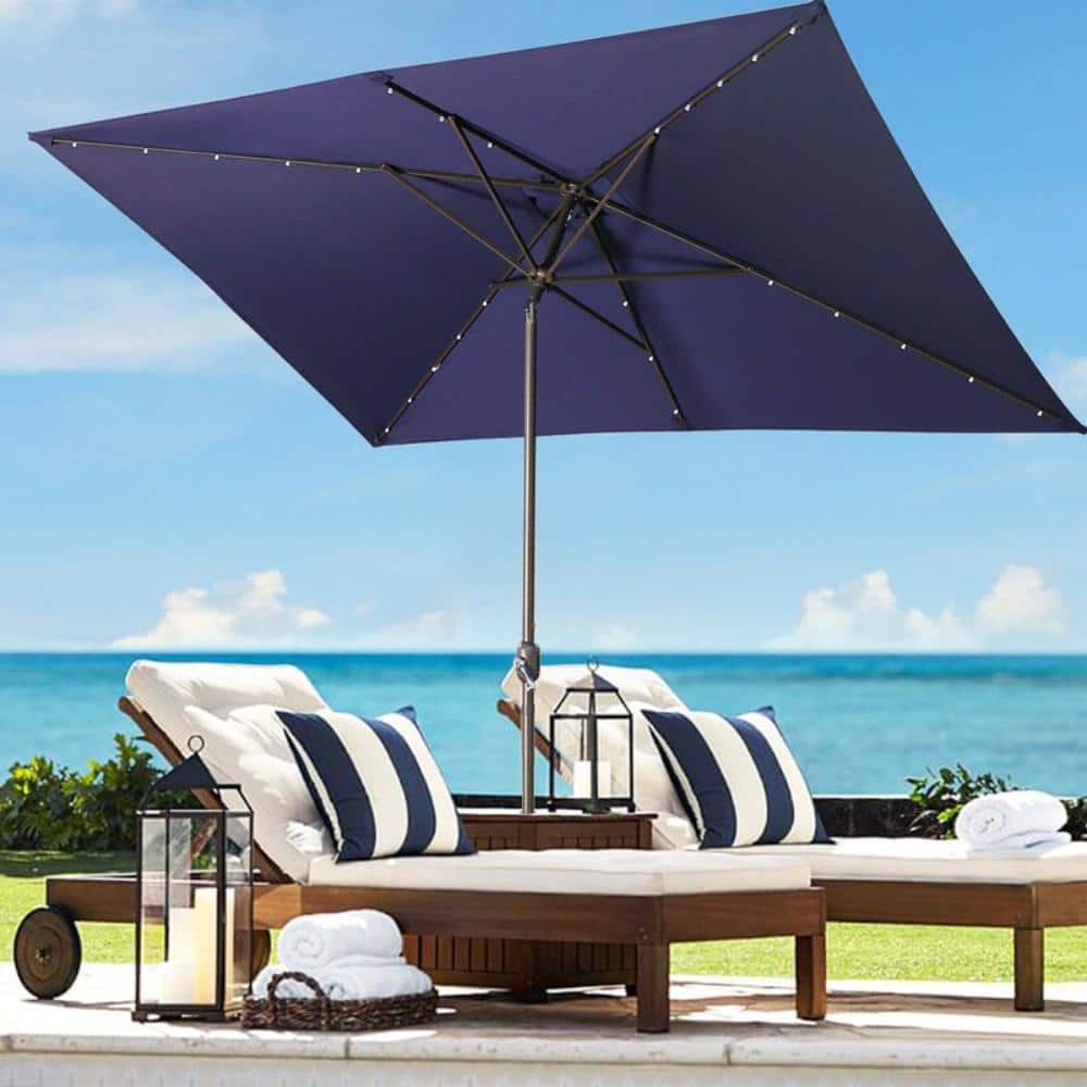 10 ft. x 6.5 ft. Adjustable Patio Large Led Lights Rectangular Umbrella for