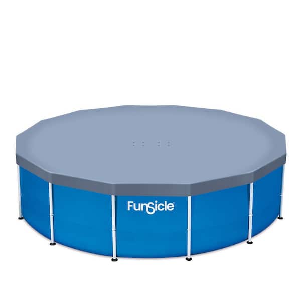 14 ft. x 14 ft. Round Gray Quickset Ring Top Above Ground Pool Safety Cover with String Lock, Accessory Only