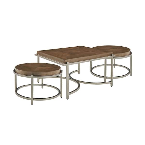Lane Home Furnishings 3-Pieces West Lake 30 in. Light Walnut 17 in. Round Wood Nesting Table Set