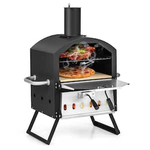 Wood Outdoor Pizza Oven Pizza Stone w/Pizza Peel Pizza Stone Waterproof Cover Fold-up Legs in Black
