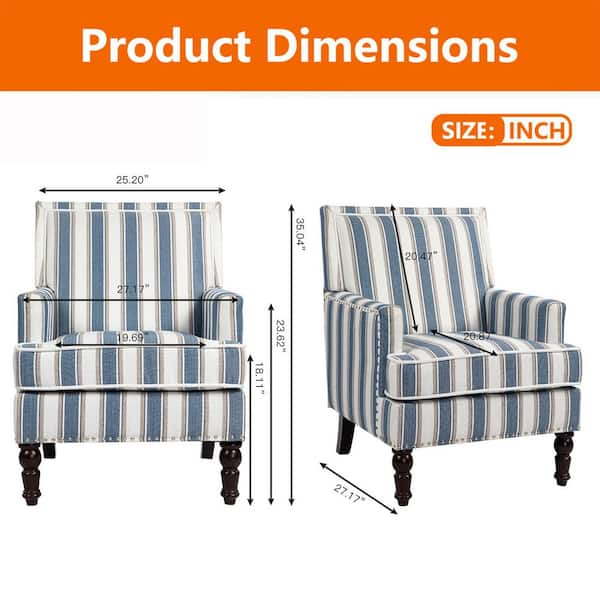 YOFE Blue Mix White Striped Linen Fabric Vintage Upholstered