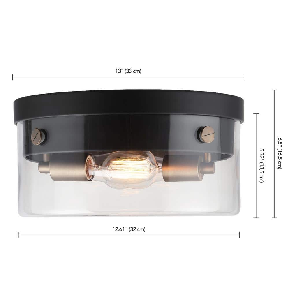 Modern Glam 13" Matte Black Glass Flush Mount Ceiling Light