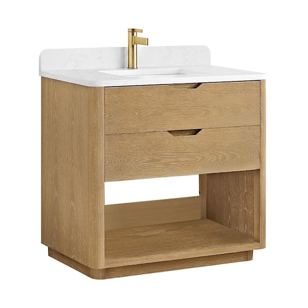 Harbin 36 in. W x 22 in. D x 33.9 in. H Single Bath Vanity in Washed Ash Grey with White Engineered Stone Composite Top