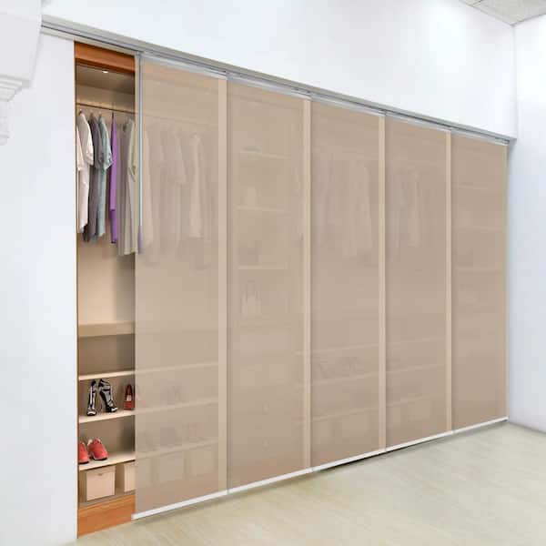 EMOH Sienna Mesh 58 in. - 110 in. W x 94 in. L Adjustable 5-Panel in Satin Nickel Single Rail Panel Track with 23.5 in. Slate