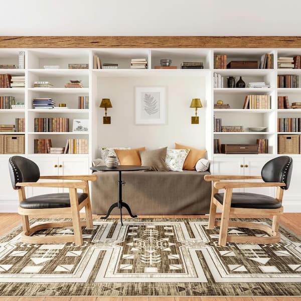 Agave Geometric Fringed Brown 7 ft. x 10 ft. Area Rug
