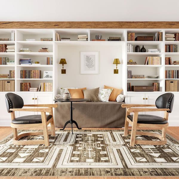 Agave Geometric Fringed Brown 8 ft. x 10 ft. Area Rug