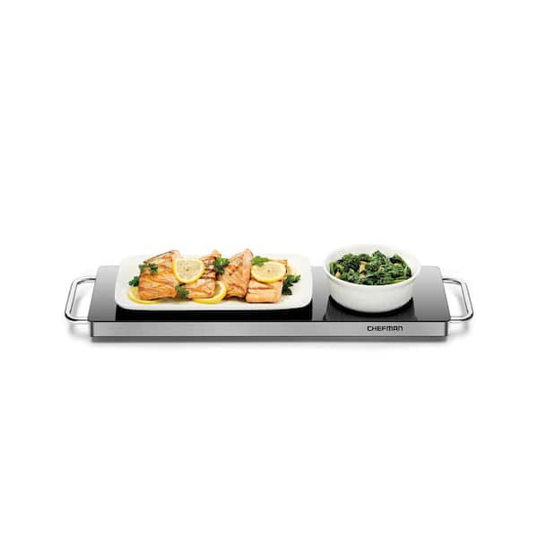 Long Electric Warming Trays Stainless Steel Glass Surface Buffet for  Dishes, Cool-Touch Handles Black 23.8 in x 8.6 in